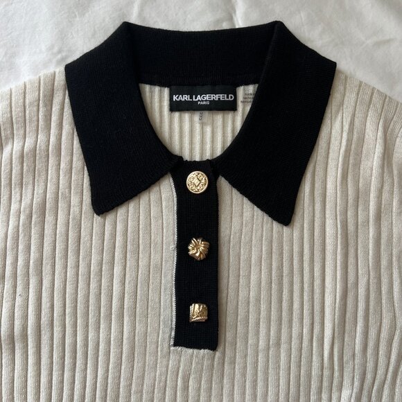 Karl Lagerfeld Long Sleeve Collared Top - Picture 2 of 6